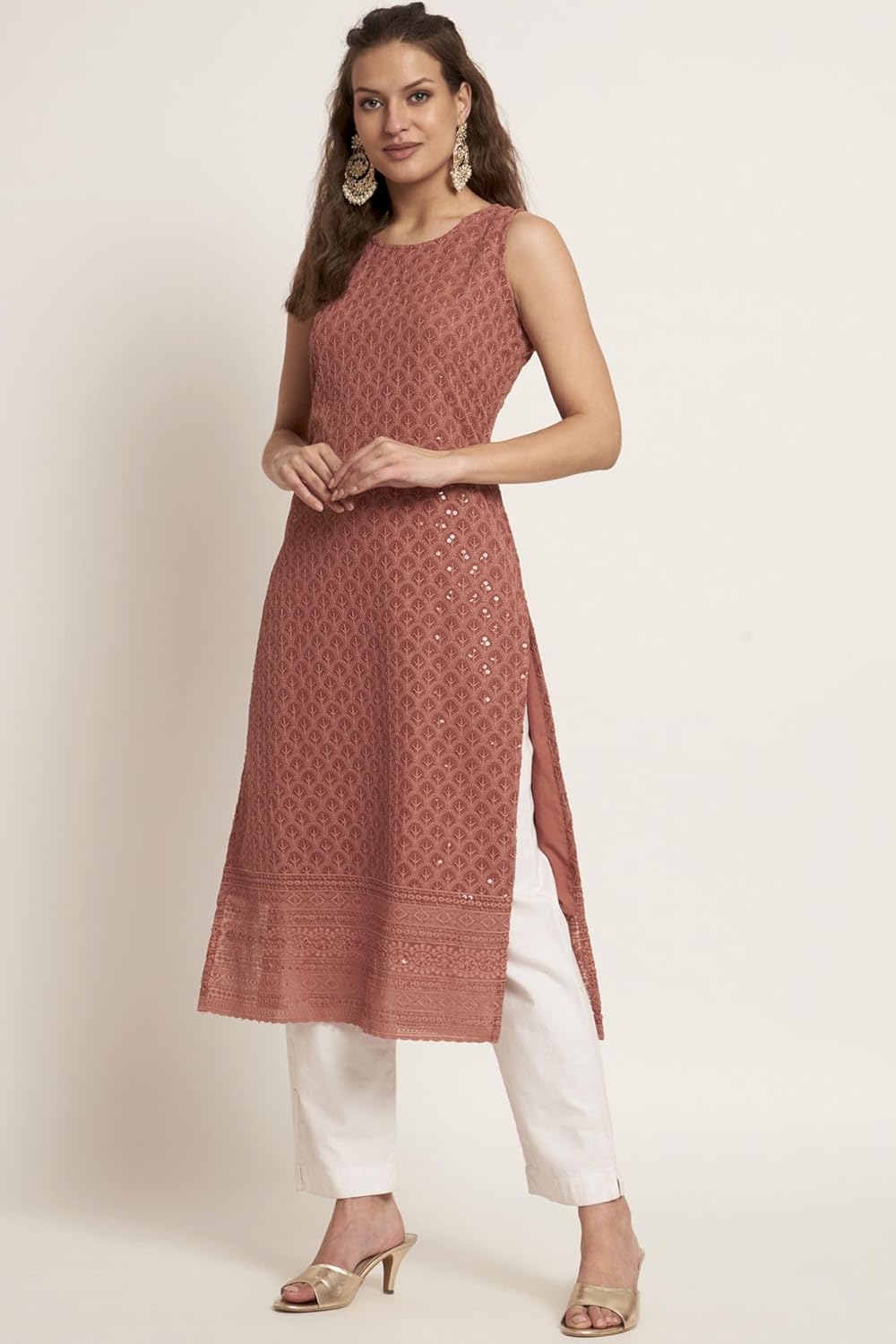 Shopping Queen Mint Green Georgette Embroidered Women's Straight Kurta - Image 3