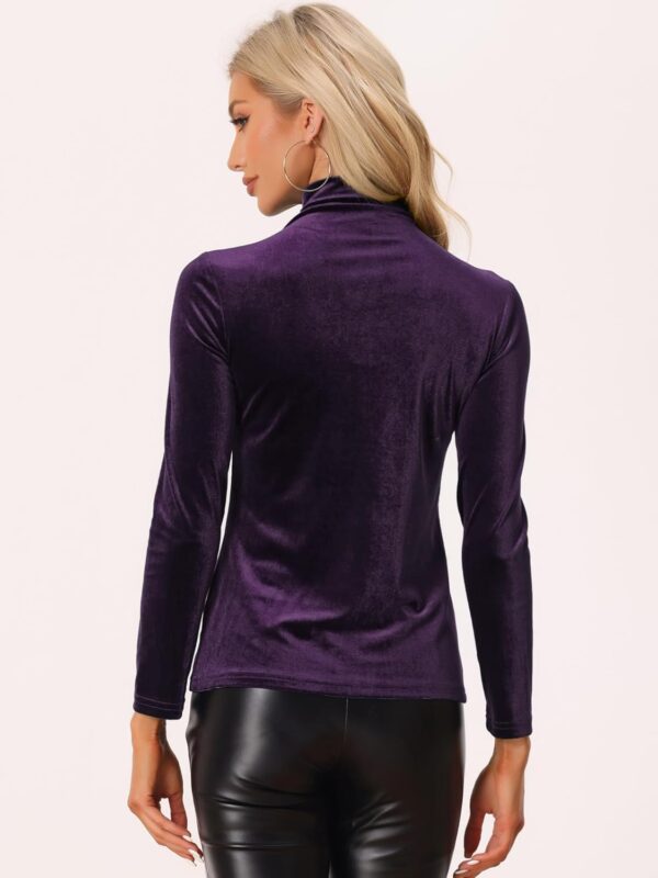 Allegra K Women's Turtleneck Velvet Top Long Sleeve Work Shirts Basic Velour Blouse - Image 4