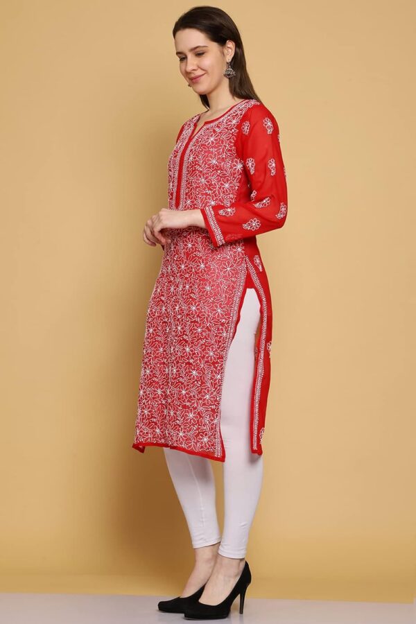 Ada Indian Hand Embroidered Chikankari Ethnic Wear Georgette Kurta Kurti Tunic for Women A95504 - Image 4