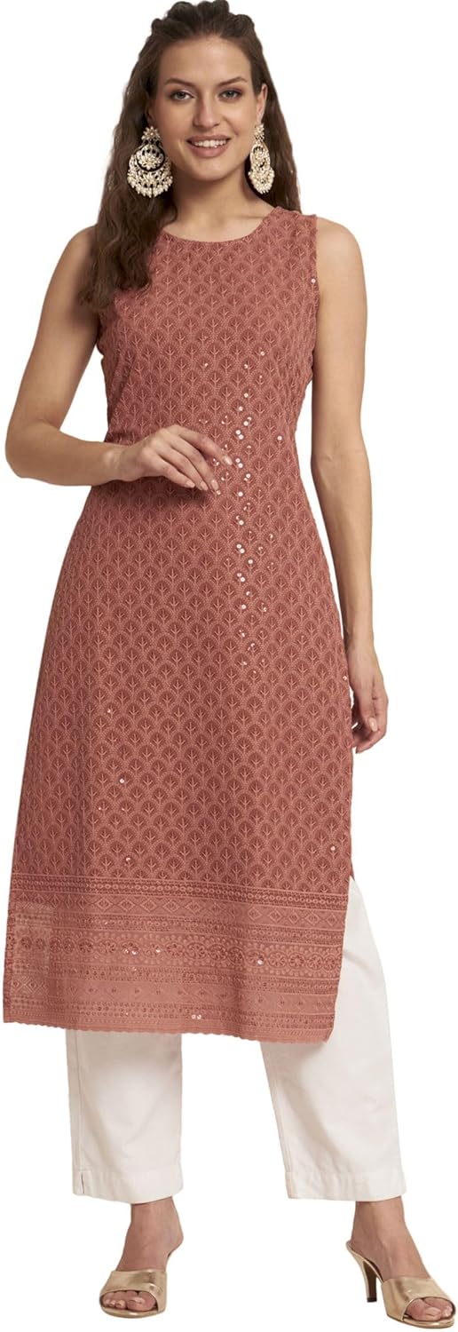 Shopping Queen Mint Green Georgette Embroidered Women's Straight Kurta