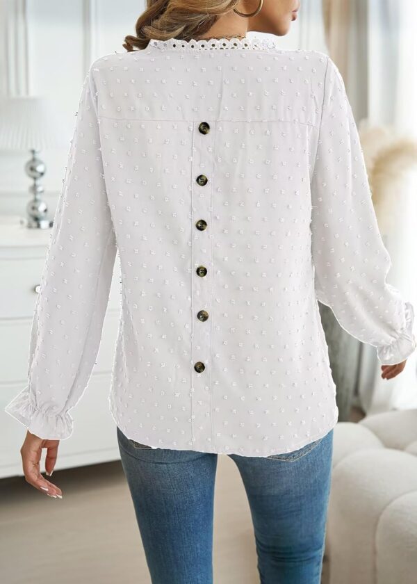 Womens Boho Tops Long Sleeve Shirts For Women Cute Crewneck Blouse Dressy Casual Swiss Dot Crochet Hollow Top 2025 - Image 3