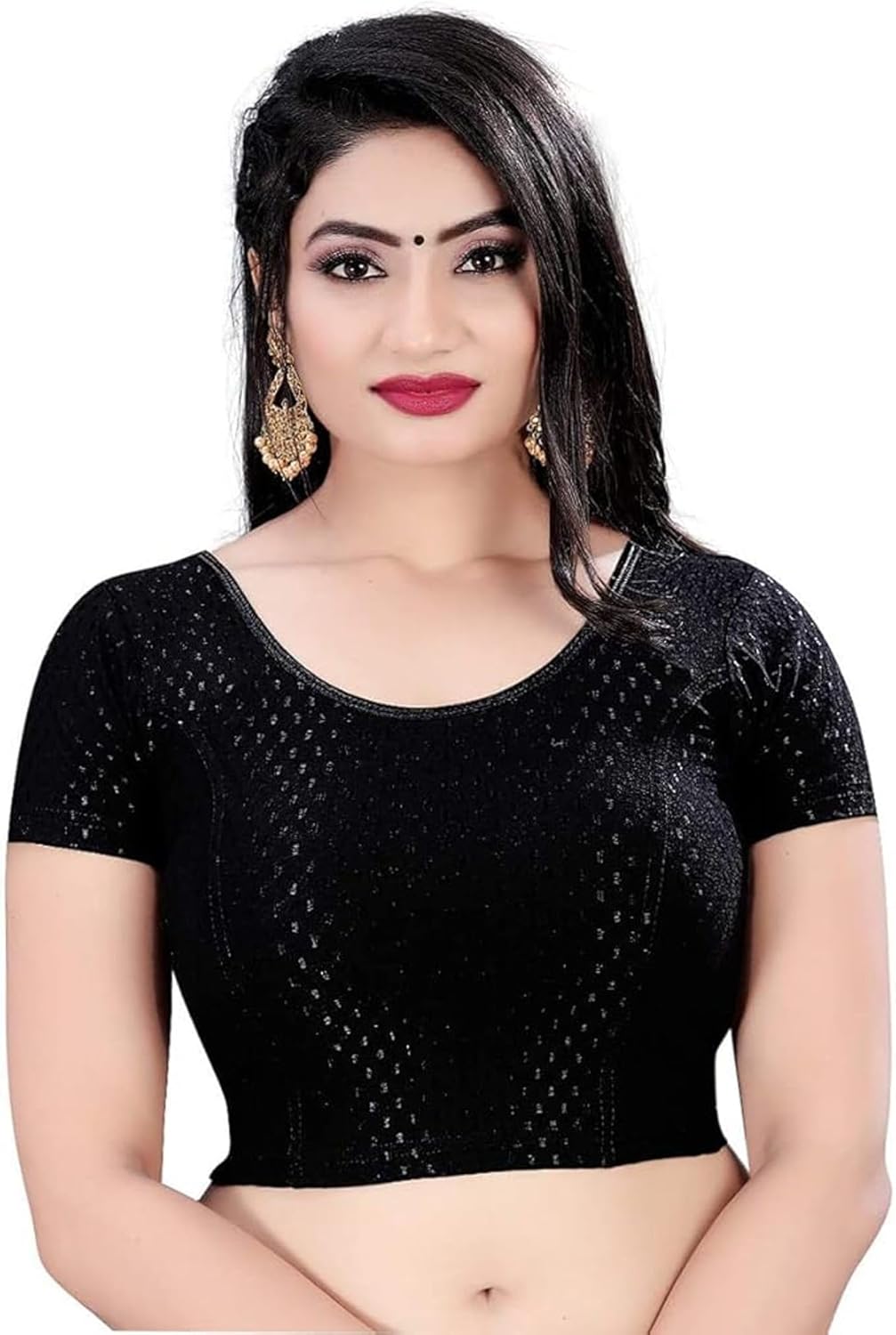 Readymade Saree Blouse For Women Round Neck Cotton Lycra Stretchable Stylish Look