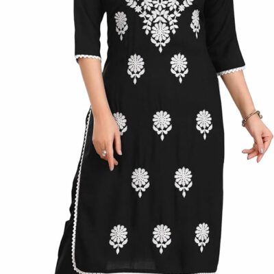 ladyline Rayon Plain Lucknowi Embroidered Kurta with Pants Set for Women Indian Dress