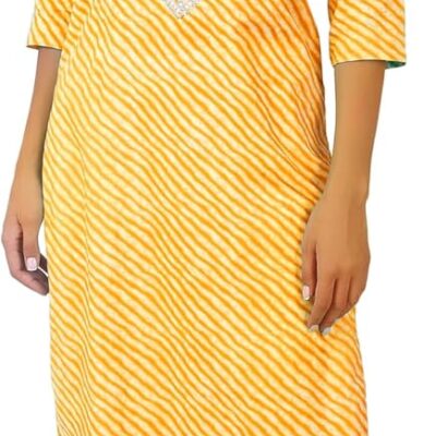 ladyline Women's Cotton Tunic Top Kurti - Ethnic Leheriya Printed Embroidered Sequins Indian Kurta