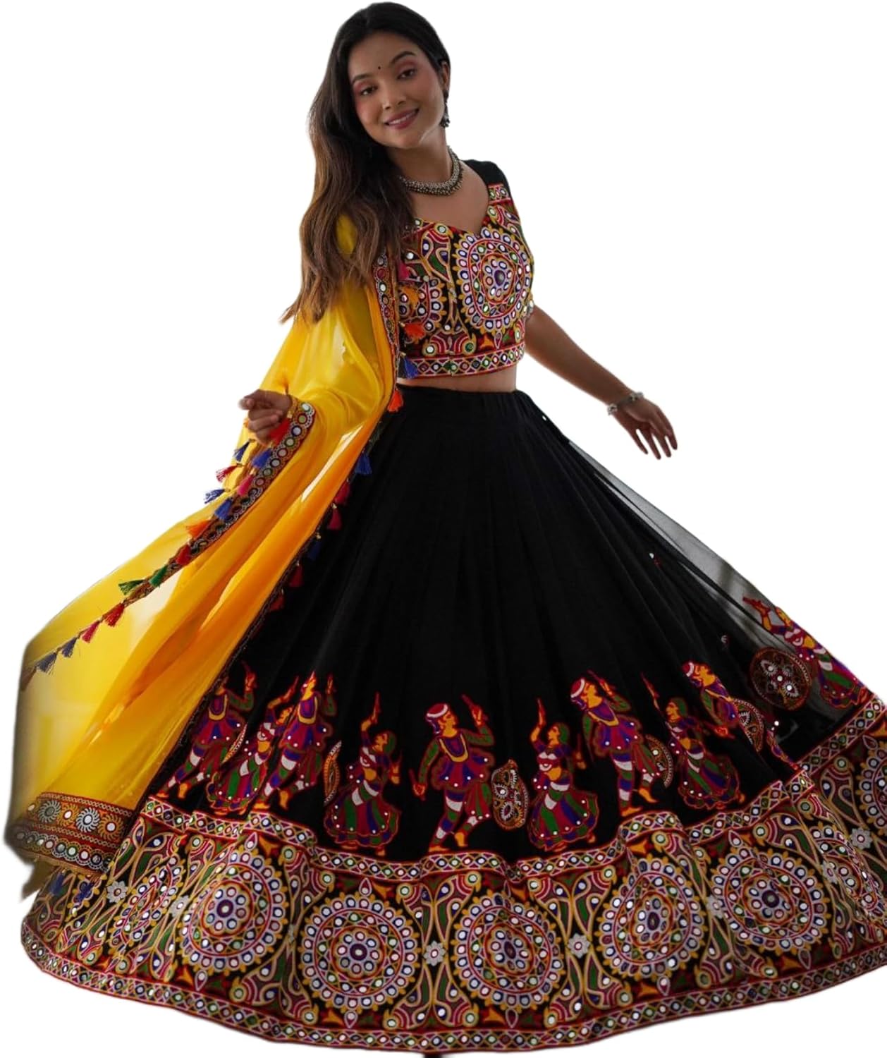 Womens Indian Lehenga Choli Set | Traditional Mirror Work Lehenga Choli and Dupatta | Gujrati Lehenga Set