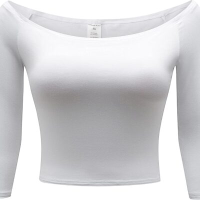 OThread & Co. Women's Off Shoulder 3/4 Sleeve Crop Top Comfy Basic Stretch Layer Shirt