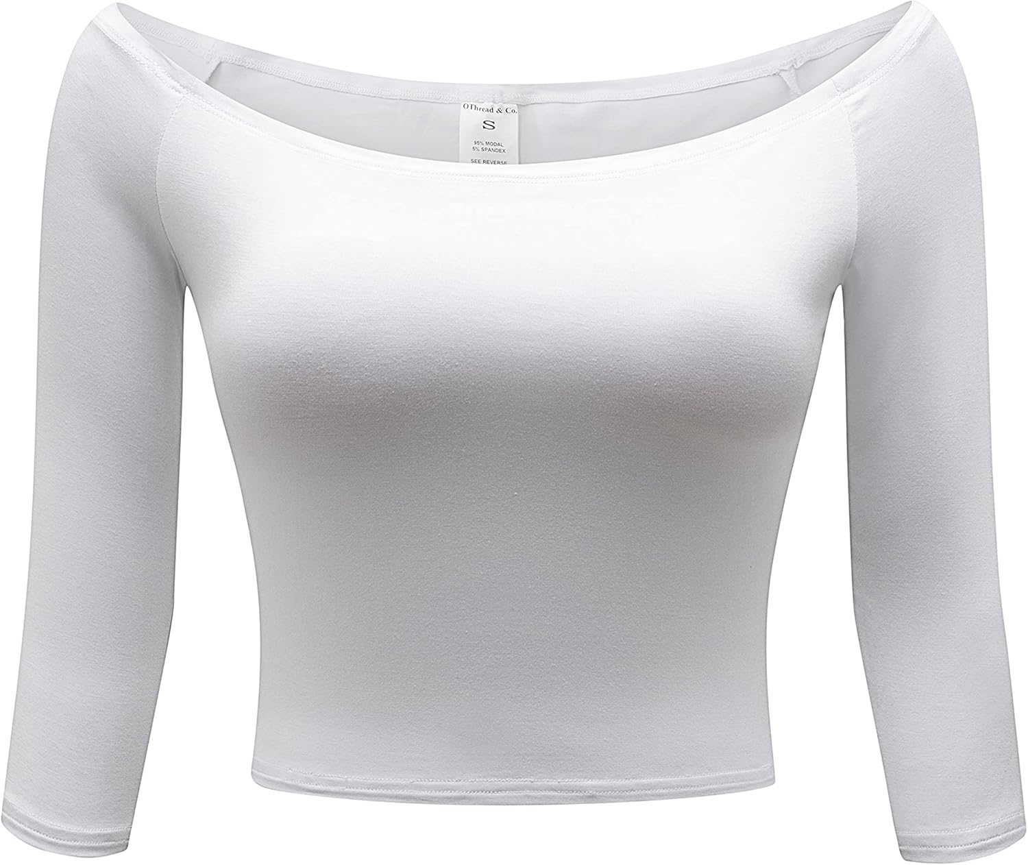 OThread & Co. Women's Off Shoulder 3/4 Sleeve Crop Top Comfy Basic Stretch Layer Shirt