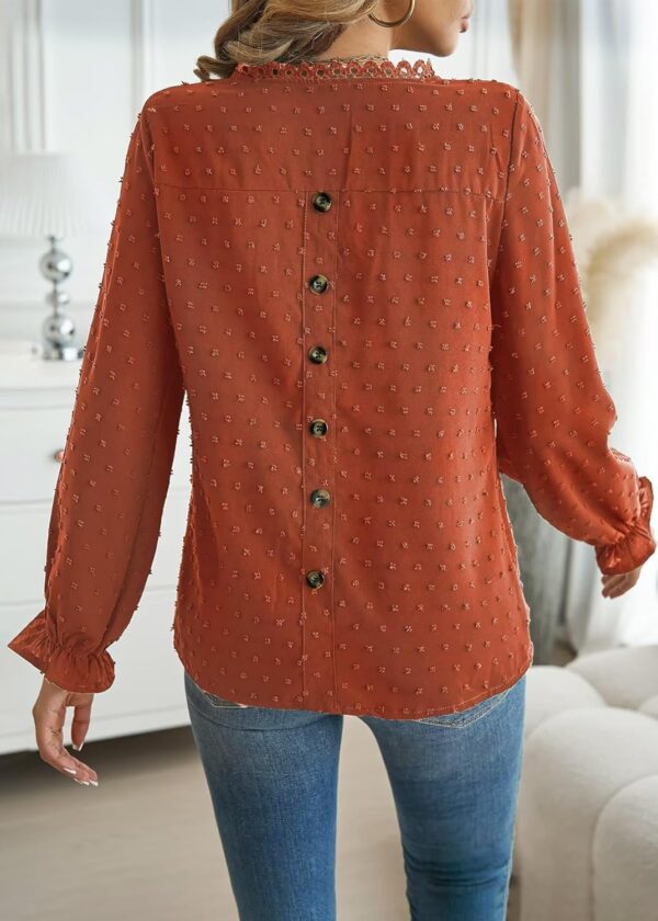 Womens Boho Tops Long Sleeve Shirts For Women Cute Crewneck Blouse Dressy Casual Swiss Dot Crochet Hollow Top 2025 - Image 3