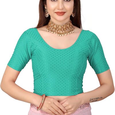 Readymade Saree Blouse For Women Round Neck Cotton Lycra Stretchable Stylish Look (pur ple)