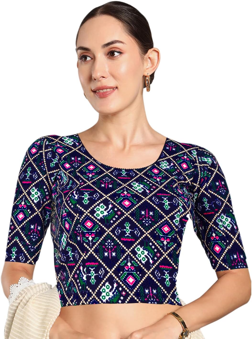 Chandrakala Stretchable Blouses for Women Sarees,Readymade (B217-P)