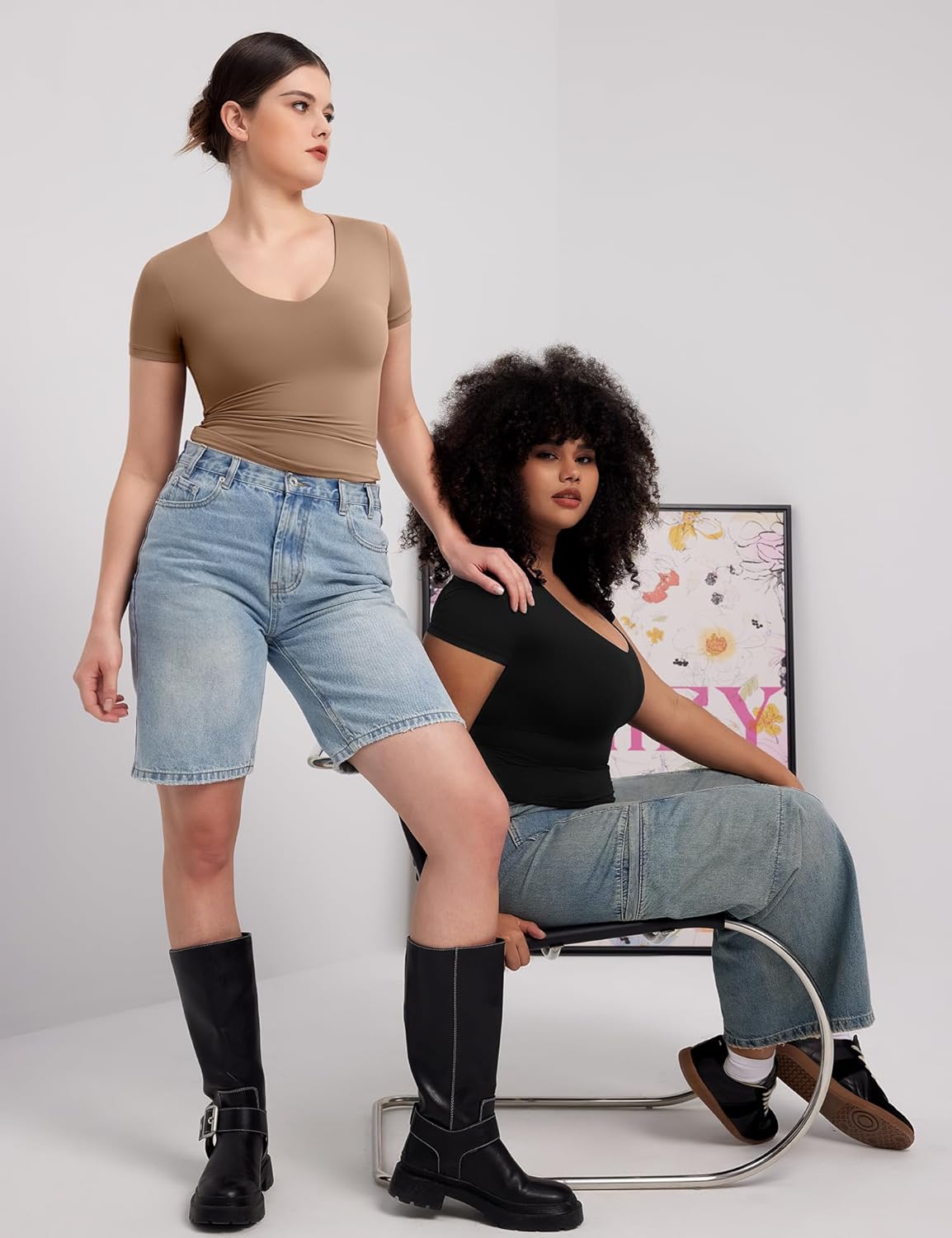 PUMIEY Women's V Neck Short Sleeve T Shirts Slim Fit Going Out Tops Sexy Basic Tee Sharp Collection - Image 6