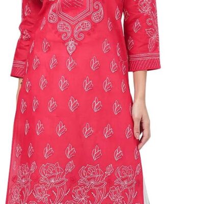 Ada Indian Hand Embroidered Women's Traditional Chikankari Cotton Kurta Kurti Tunic A220999