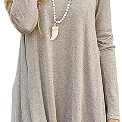 Women's Crew Neck Long Sleeve Lace Splicing Swing Shirt Dresses Long Tunic Blouses Shirts for Leggings