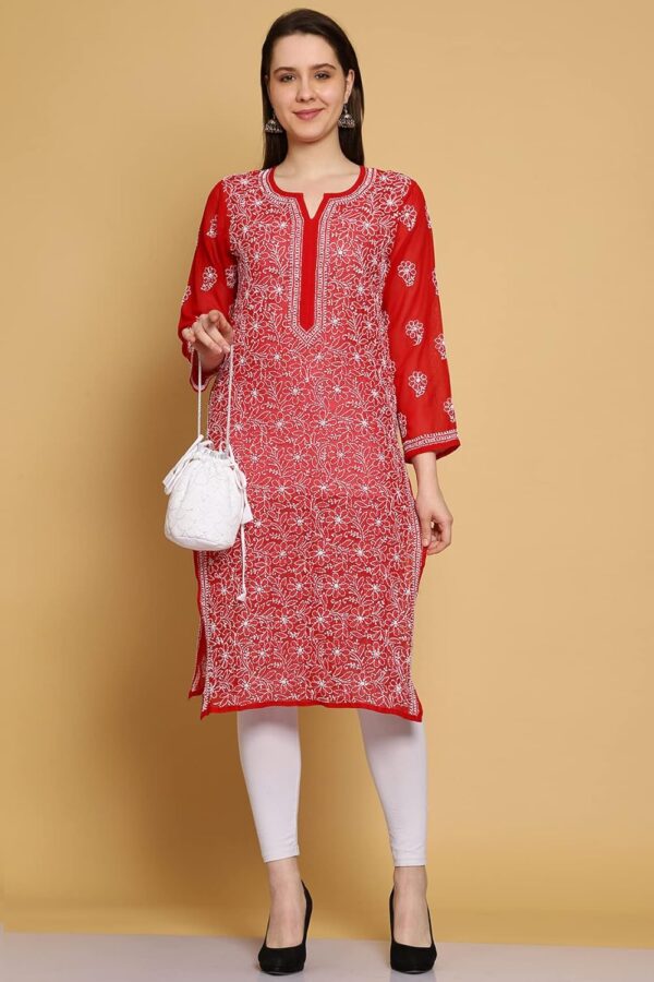 Ada Indian Hand Embroidered Chikankari Ethnic Wear Georgette Kurta Kurti Tunic for Women A95504 - Image 5