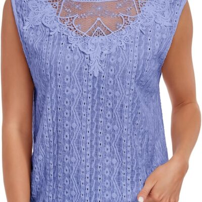 Women's Sleeveless Back Key Hole Tunic Tank Tops Casual Lace Shirt Blouses