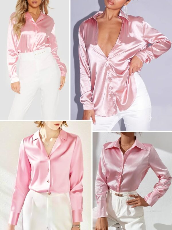 Zeagoo Women Satin Button Down Shirt Long Sleeve Tops Silk Blouse V Neck Dressy Casual Loose Work Office Blouse Tunic Fall - Image 5