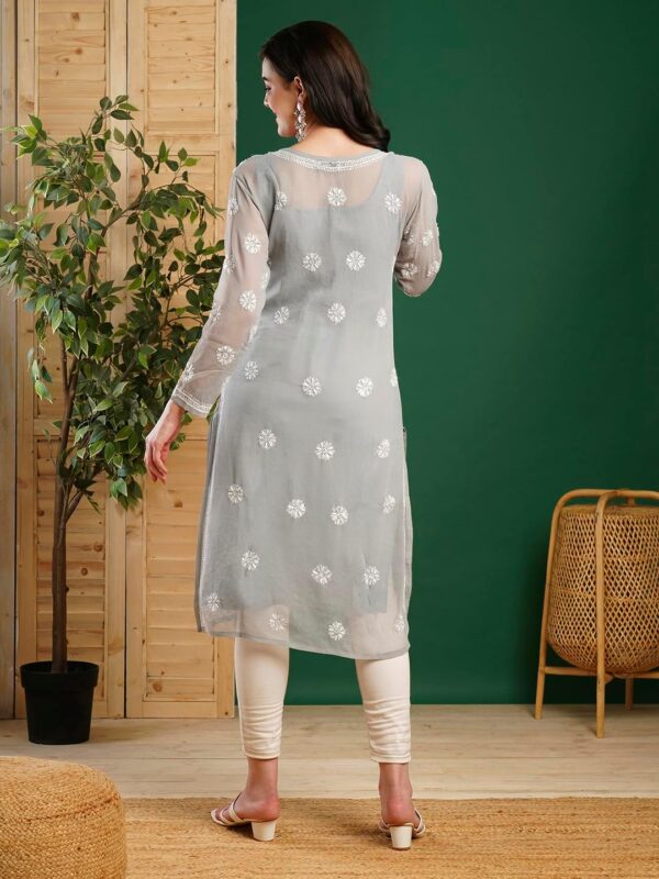 Ada Hand Embroidered Indian Chikankari Georgette Kurti Kurta with Slip for Women A90397 - Image 2