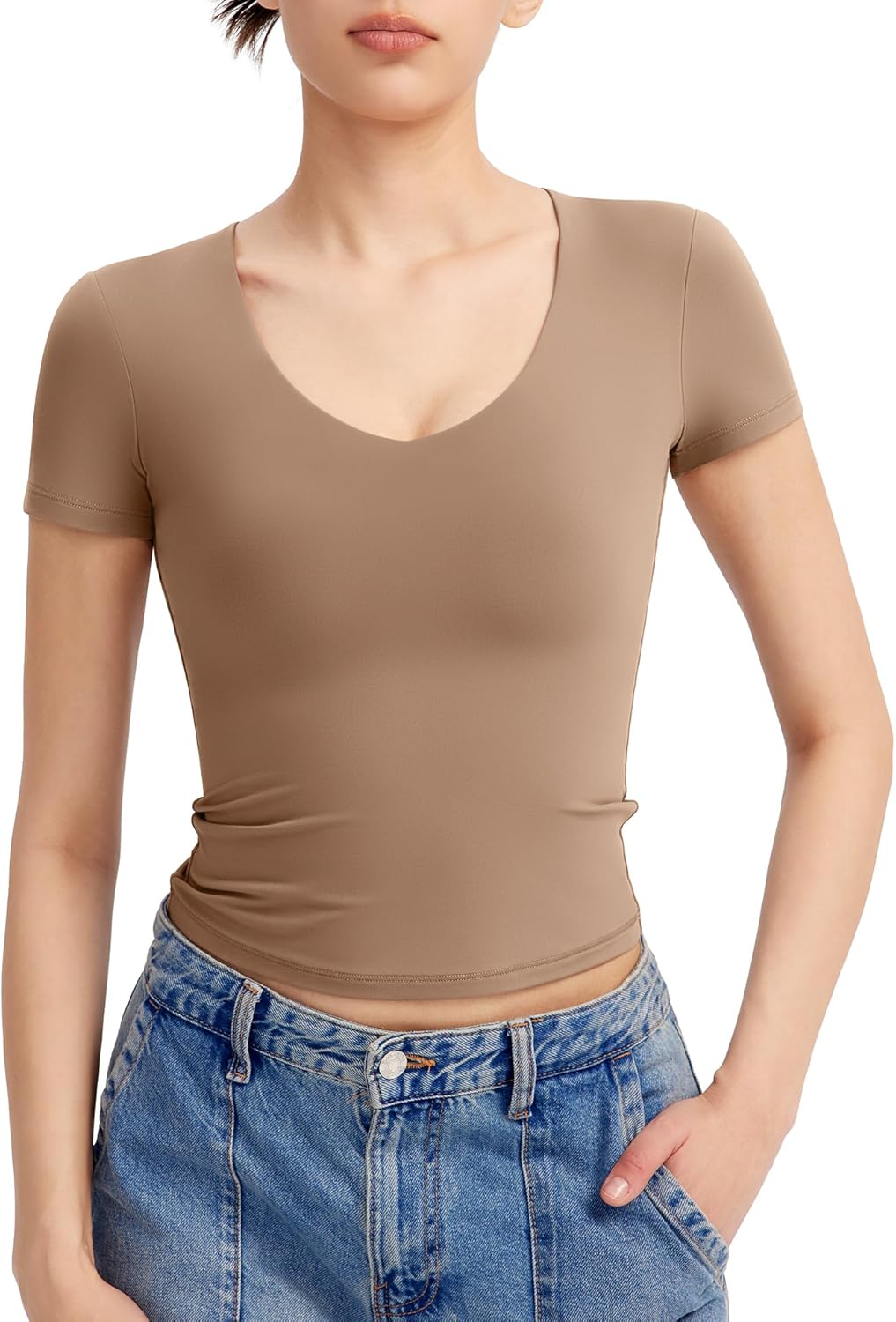 PUMIEY Women's V Neck Short Sleeve T Shirts Slim Fit Going Out Tops Sexy Basic Tee Sharp Collection