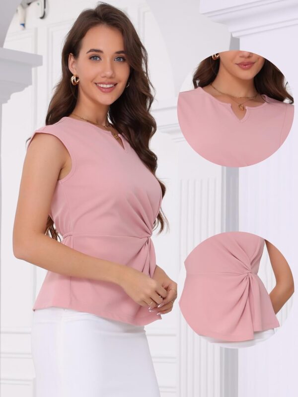 Allegra K Twist Tops for Women's Notched Neck Cap Sleeve Casual Work Shirts - Image 2