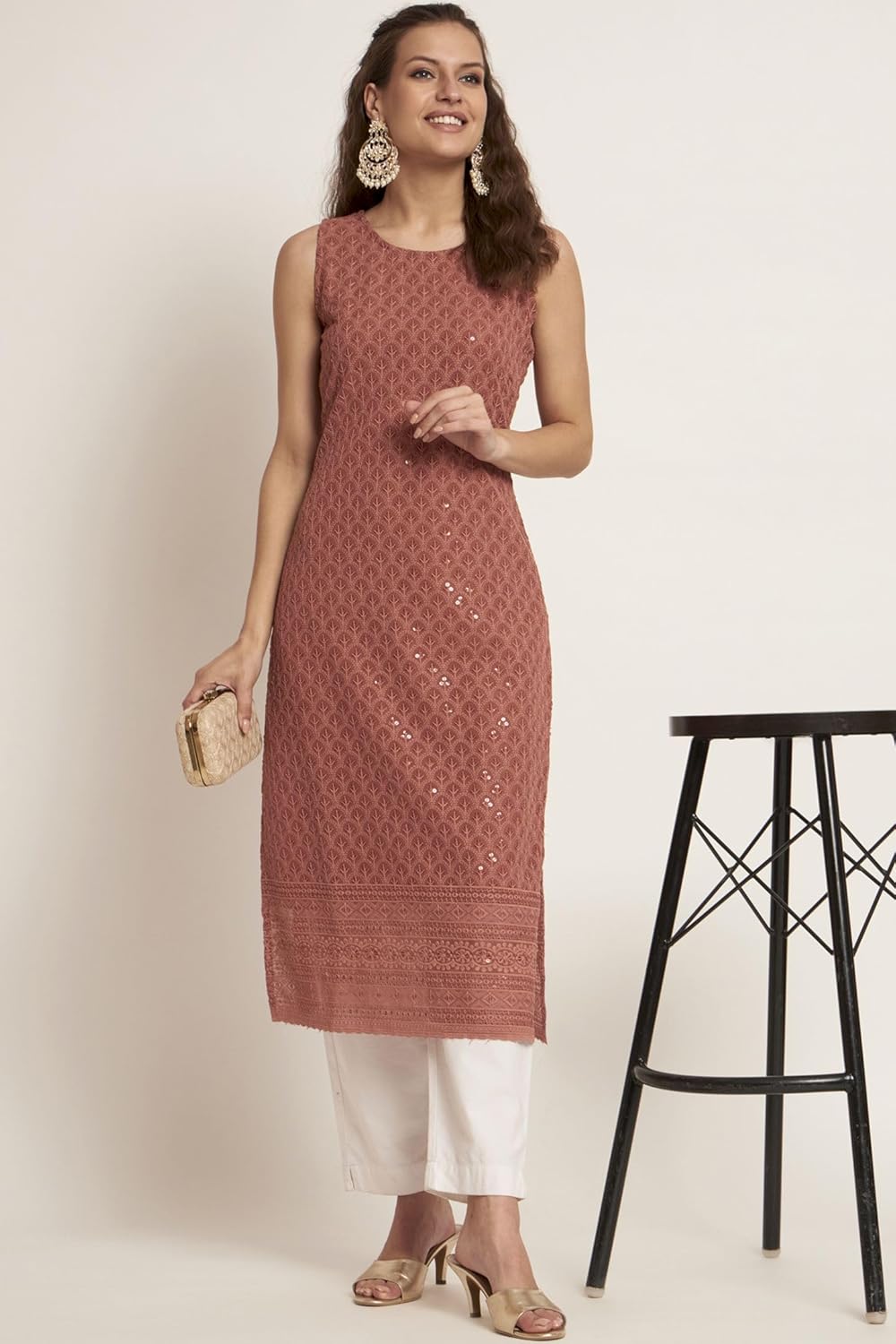 Shopping Queen Mint Green Georgette Embroidered Women's Straight Kurta - Image 6