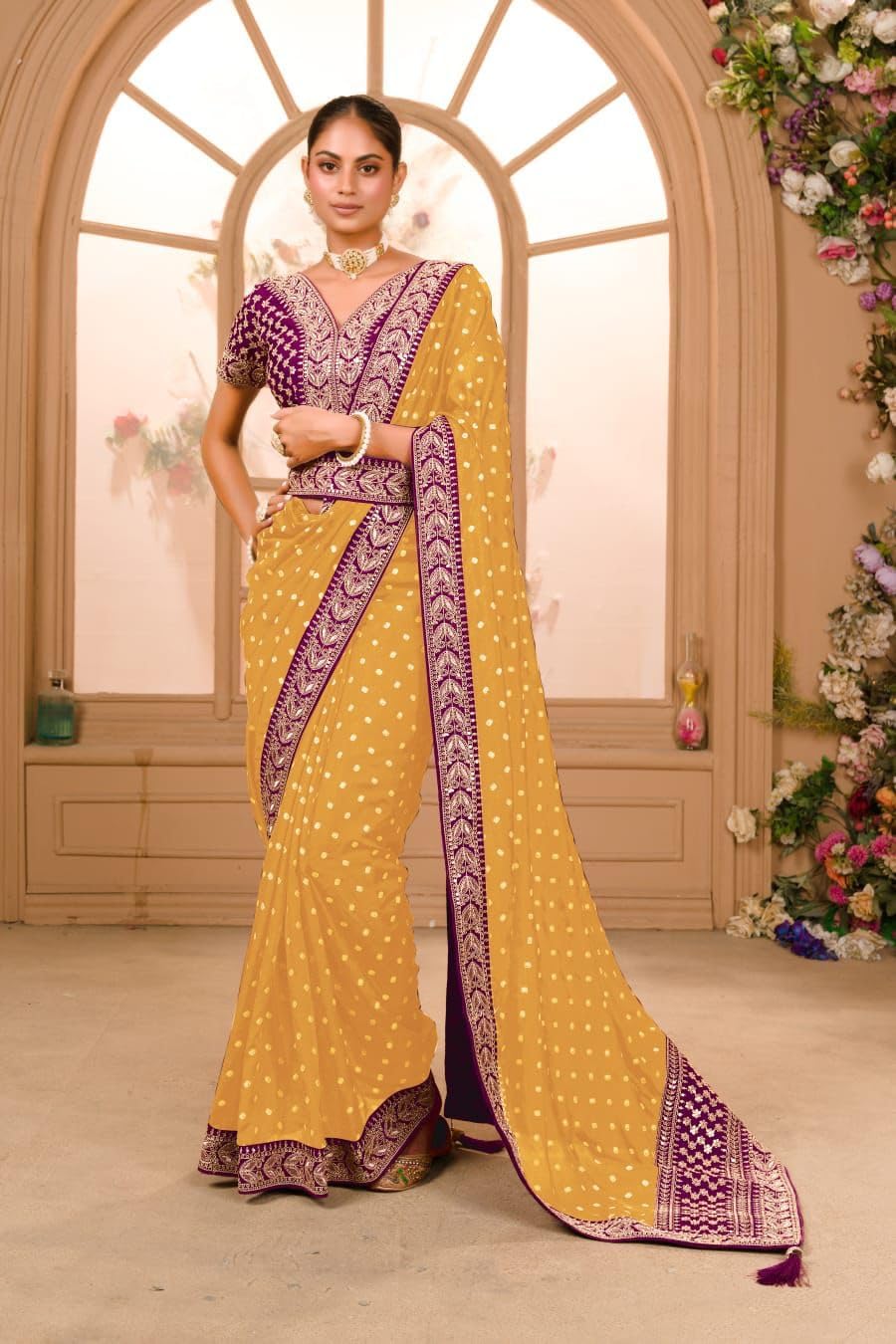 Womens Zari Embroidered Sequin Work Designer Saree With Belt Occasion For Wedding Party Anniversary