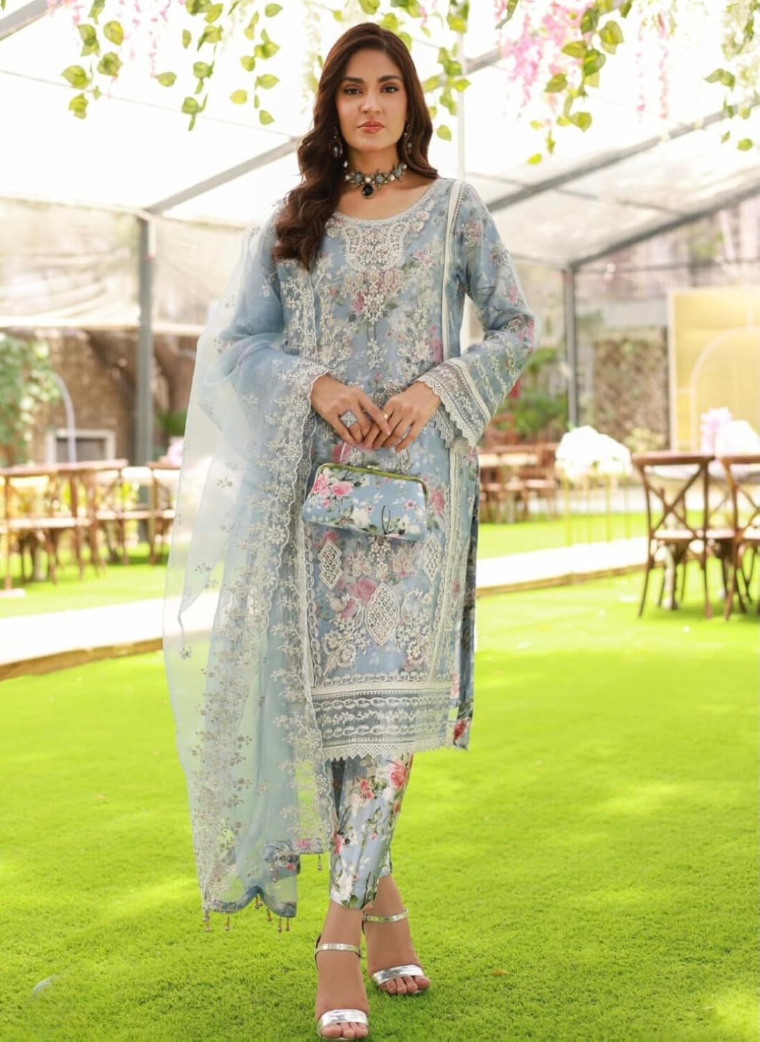 Diwali Special Ready to wear women's organza salwar kameez with embroidered pakistani partywear suit 112 - Image 5