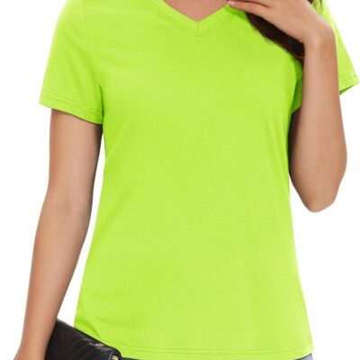 MAGCOMSEN Women's Cotton T Shirt V-Neck Short Sleeve Shirt Classic-Fit Casual Breathable Tee Summer Basic Tops