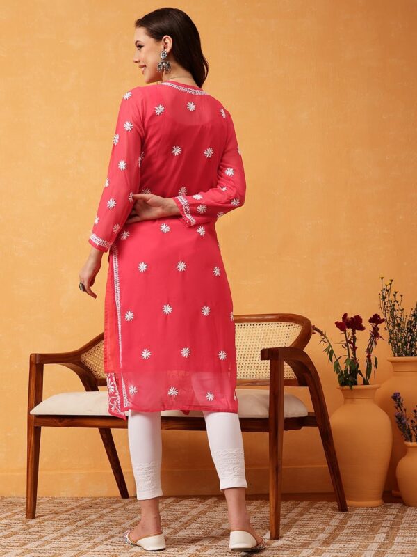 Ada Hand Embroidered Indian Chikankari Georgette Kurti Kurta with Slip for Women A90397 - Image 2