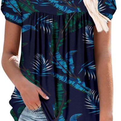 BETTE BOUTIK Womens Summer Tops Short Sleeve Pleated Square Neck Tunics Shirts Blouses S-3XL