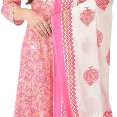 Pistaa's Women Cotton Anarkali Flair Suit Set