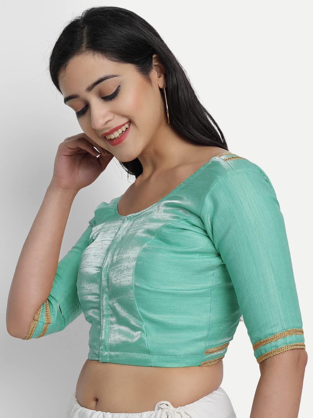 Indian Designer Women'S Readymade Silk And Satin Indian Ethnic Saree Blouse Crop Top Choli For Party Wear - Image 4