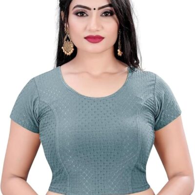 Readymade Saree Blouse For Women Round Neck Cotton Lycra Stretchable Stylish Look