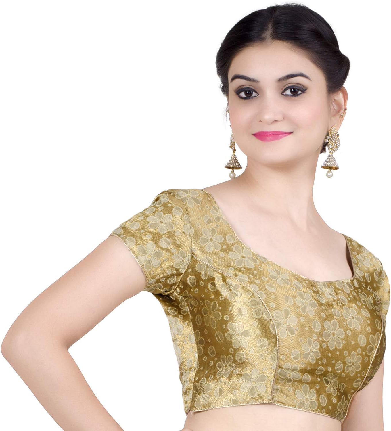 Chandrakala Brocade Banarasi Blouses for Women sarees,Readymade Gold Paisley,X-Small (B113) - Image 2