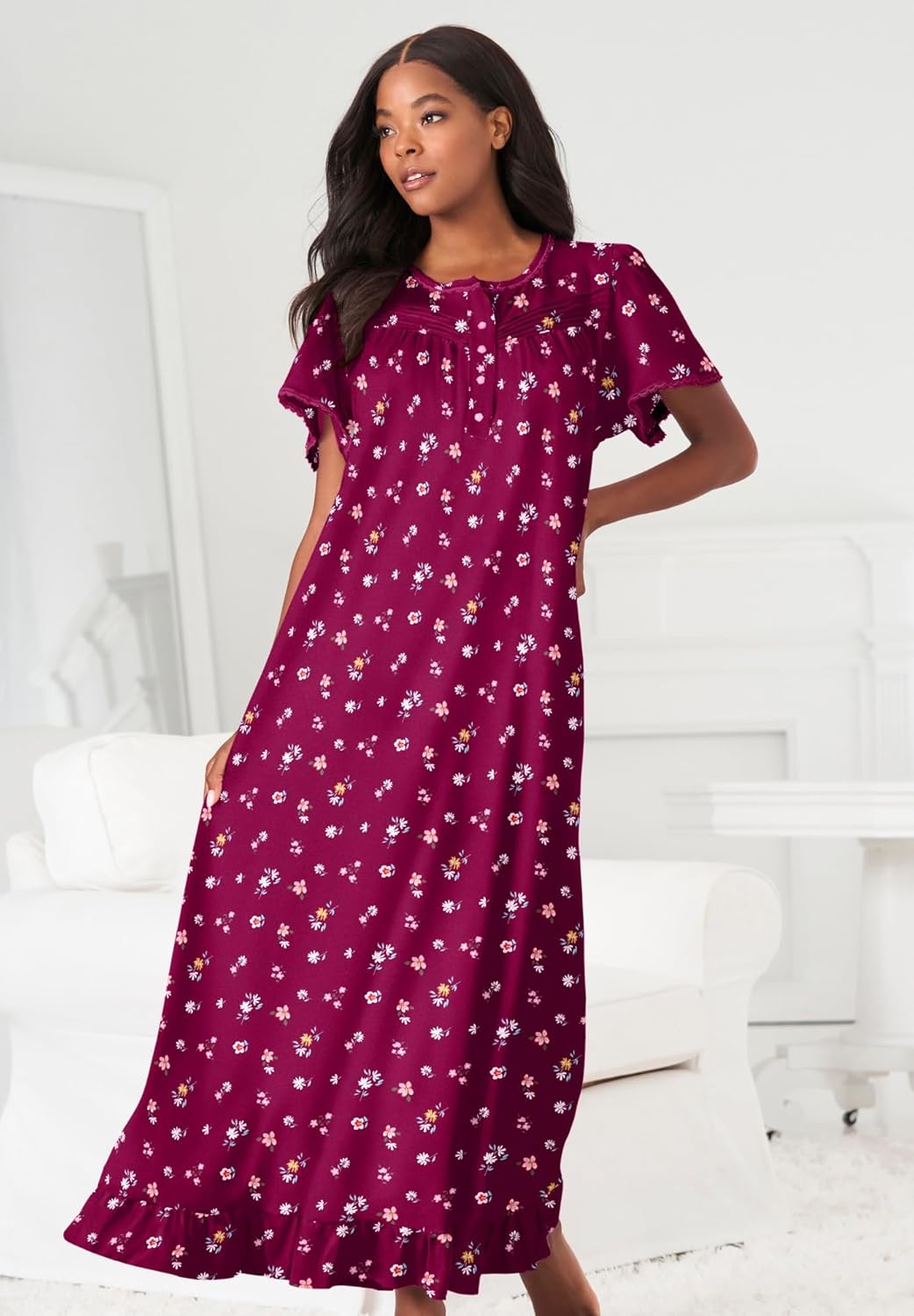 Dreams & Co. Women's Plus Size Long Floral Print Cotton Gown - Image 5
