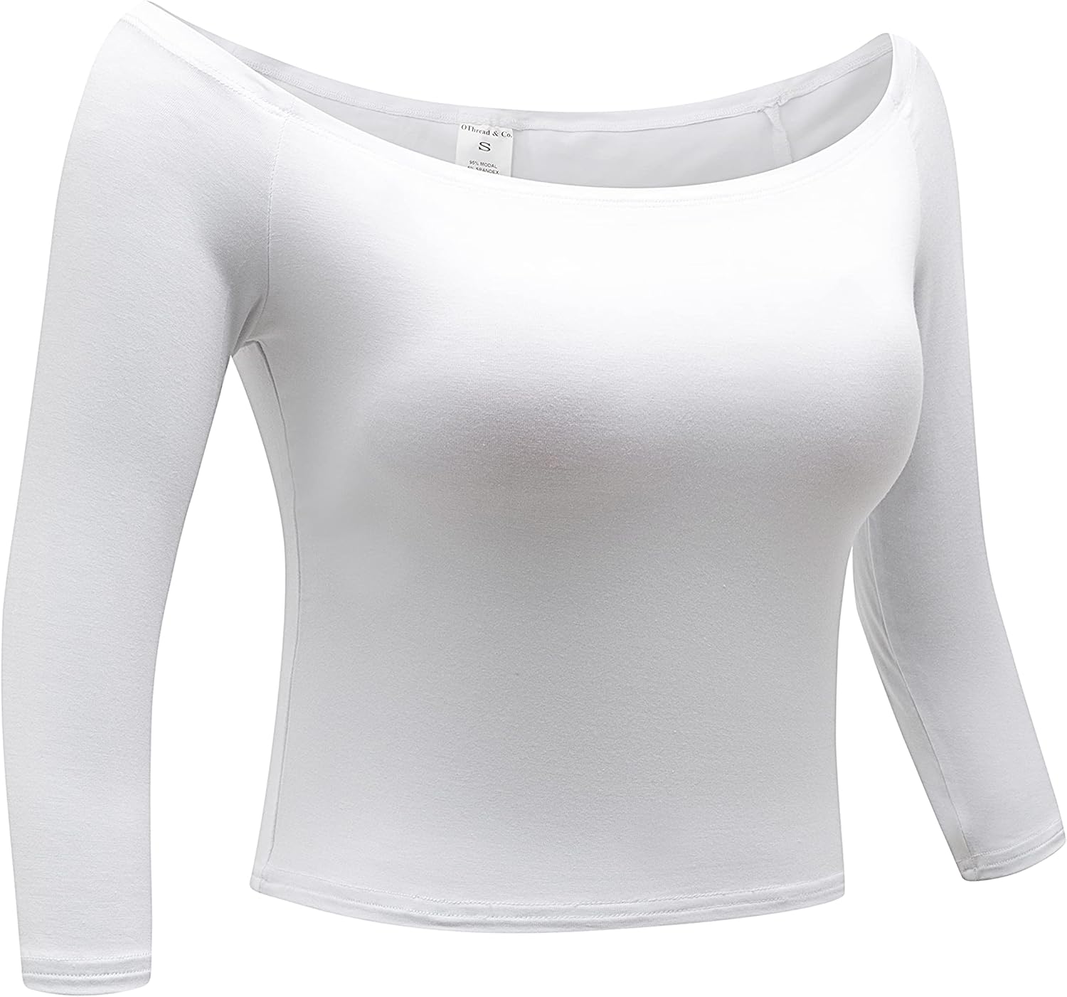 OThread & Co. Women's Off Shoulder 3/4 Sleeve Crop Top Comfy Basic Stretch Layer Shirt - Image 3