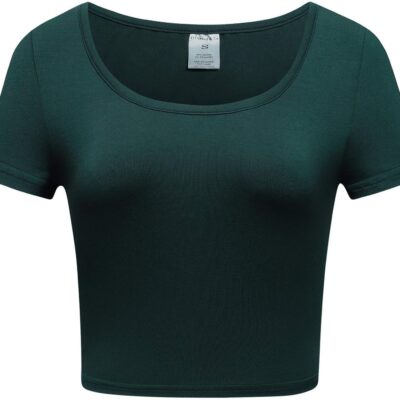 OThread & Co. Women's Basic Crop Tops Stretchy Casual Scoop Neck Cap Sleeve Shirt
