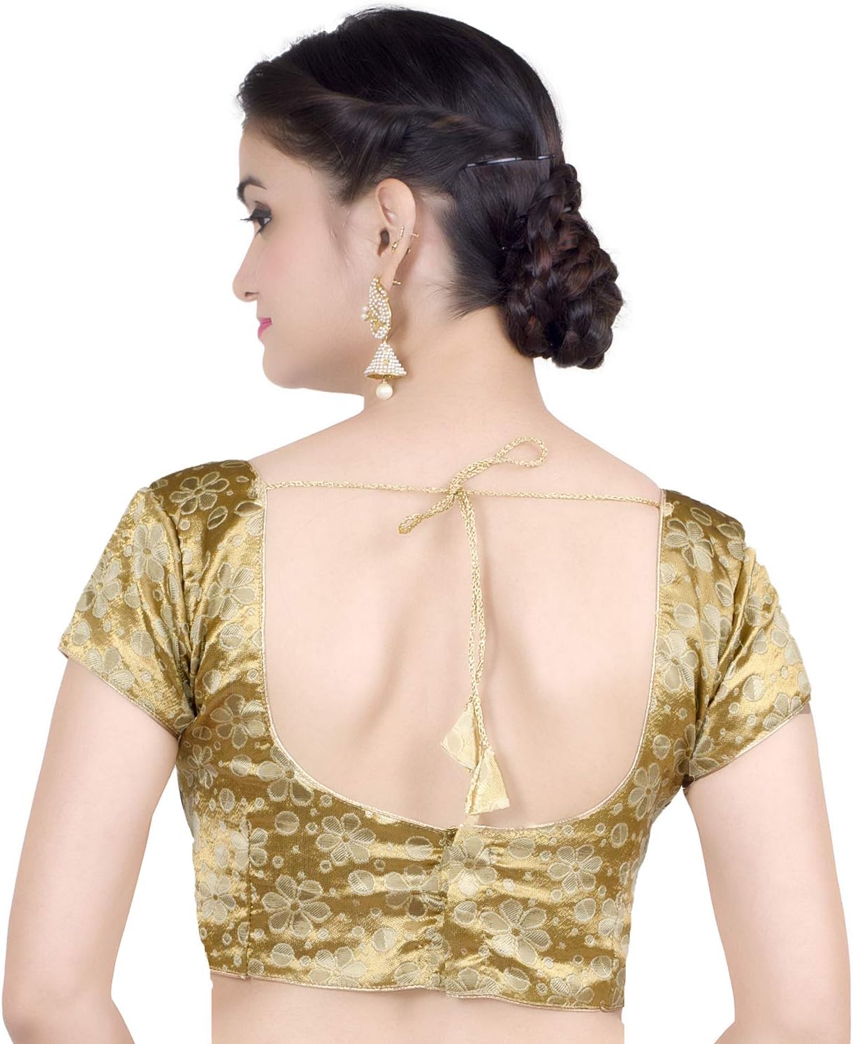 Chandrakala Brocade Banarasi Blouses for Women sarees,Readymade Gold Paisley,X-Small (B113) - Image 3