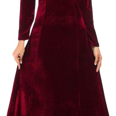 Urban CoCo Women's Elegant Long Sleeve Ruched Velvet Stretchy Long Dress