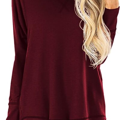 HIYIYEZI Fall Tops for Women Long Sleeve Side Split Casual Loose Tunic Top