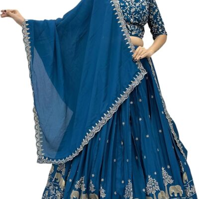 Embroidered Chinon Lehenga Choli Set with Dupatta – 3.5 Meter Flair, Micro Cotton Lining, Traditional Party Wear for Women
