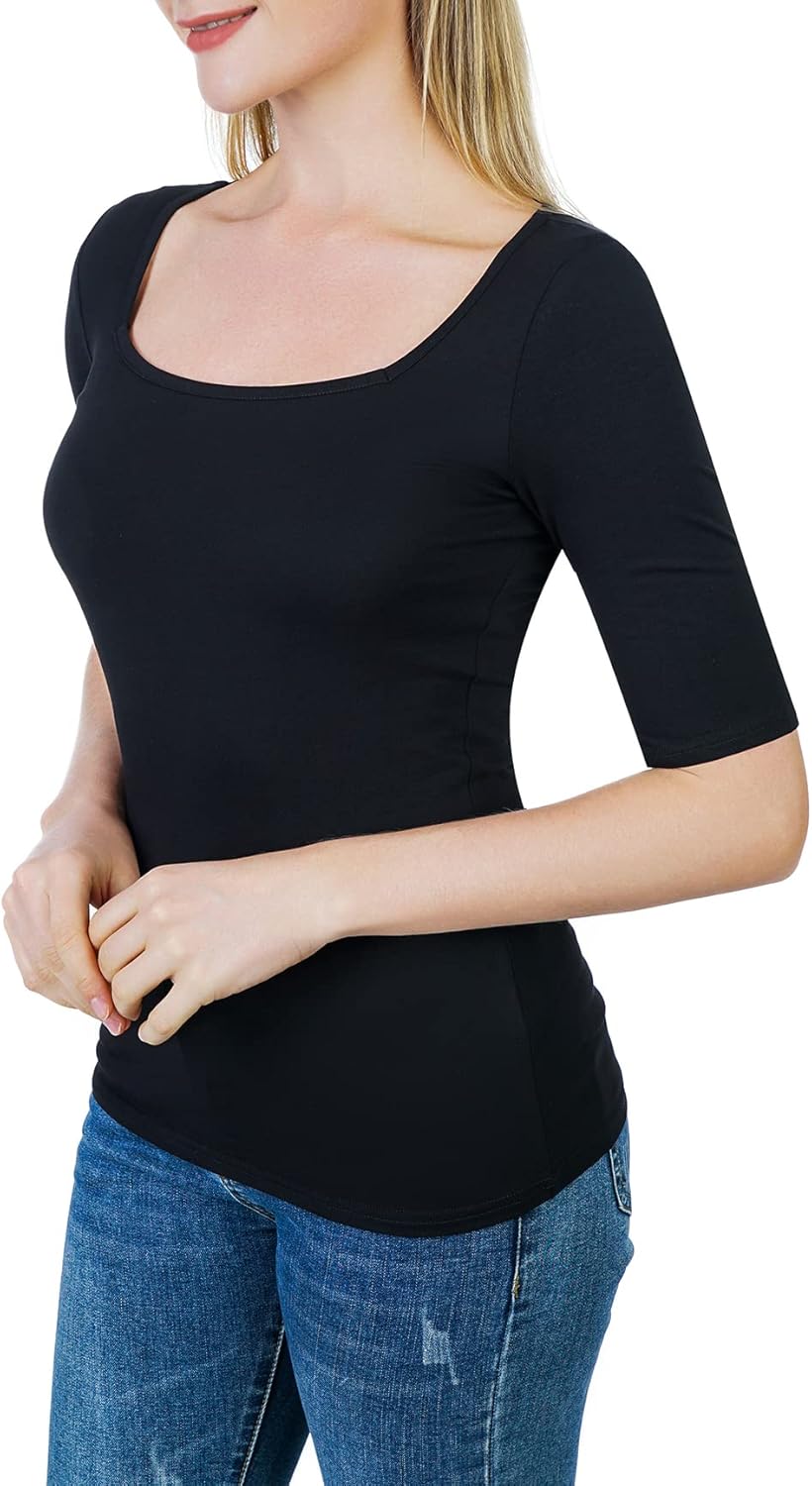 Women's Half Sleeve Square Neck Slim-Fit Tee Tops - Image 4