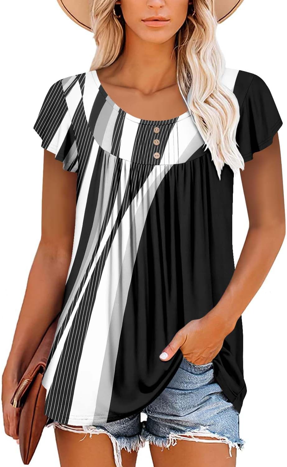 BETTE BOUTIK Women's Summer Tunic Tops Flowy Flare Botton Down Shirts Blouses S-3XL - Image 2