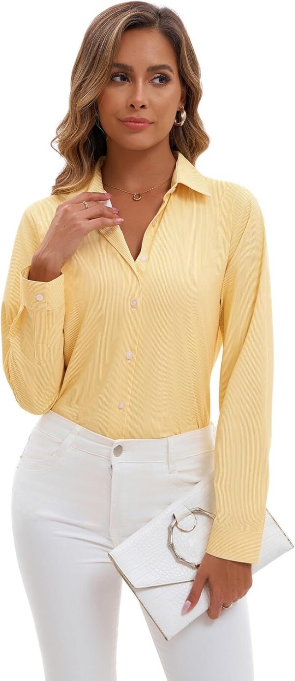 Wrinkle Free Button Down Shirts for Women Charm Slim-Fit Short/Long Sleeve Formal Solid Dress Shirt Blouses Tops - Image 4