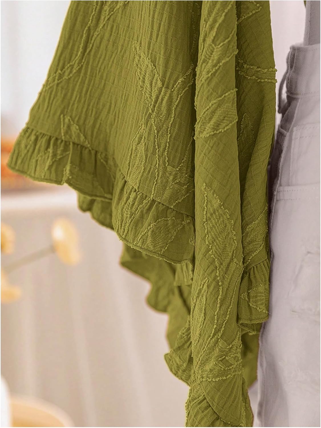 Women's Floral 70s Top Hippie Shirt Bow Tie Front Disco Deep V Ruffle Blouse Long Bell Sleeve Boho Crop Tops - Image 3