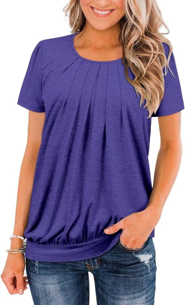 ZOLUCKY Womens Casual Short Sleeve Tunic Tops Scoop Neck T Shirts Summer Loose Fit Tunics - Image 2