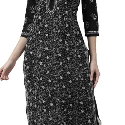 Ada Indian Hand Embroidered Traditional Chikanakri Women's Cotton Kurta Kurti Tunic Dress A411165