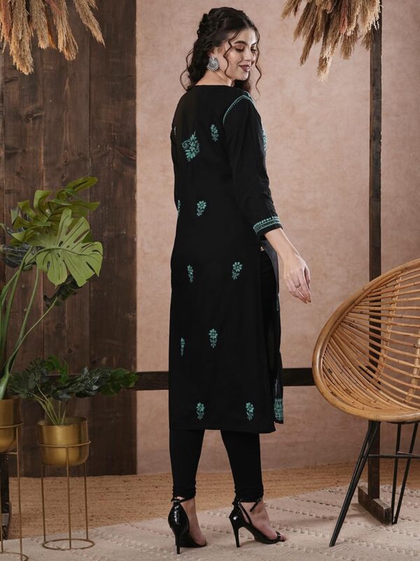 Ada Indian Hand Embroidered Chikankari Straight Cotton Kurta Kurti Tunic Dress for Women A411543 - Image 2