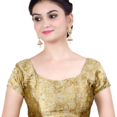Chandrakala Brocade Banarasi Blouses for Women sarees,Readymade Gold Paisley,X-Small (B113)
