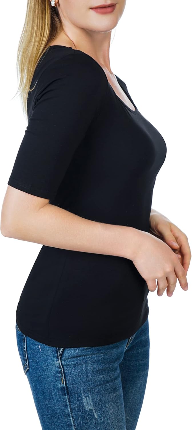 Women's Half Sleeve Square Neck Slim-Fit Tee Tops - Image 6