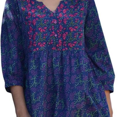 Megha Pure Cotton Hand Embroidered and Printed Tunic Top Blouse